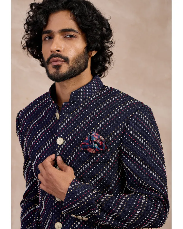 Navy Nerds Edge cut Achkan Set