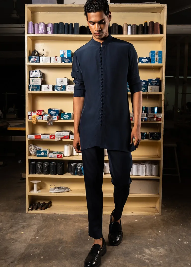 Navy Sheher Kurta Pajama Set