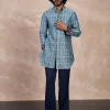 Navy Teal Maze Foe Kurta Set