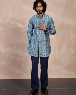Navy Teal Maze Foe Kurta Set