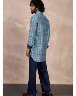 Navy Teal Maze Foe Kurta Set