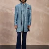 Navy Teal Maze Open Bandhgala Set
