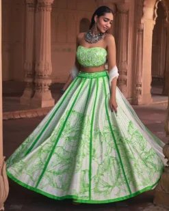 Neon Big Floral Print and Embroidered Lehenga Set