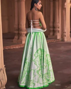 Neon Big Floral Print and Embroidered Lehenga Set