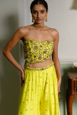 Nissa Lime Yellow Embroidered Choli With Sharara Set