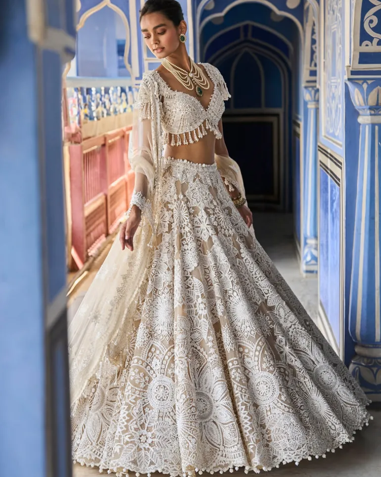 Nude Cream Abstract Lehenga Set
