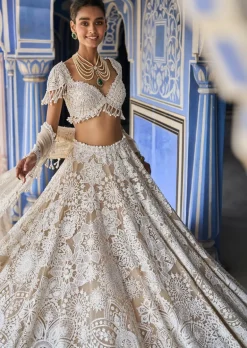 Nude Cream Abstract Lehenga Set