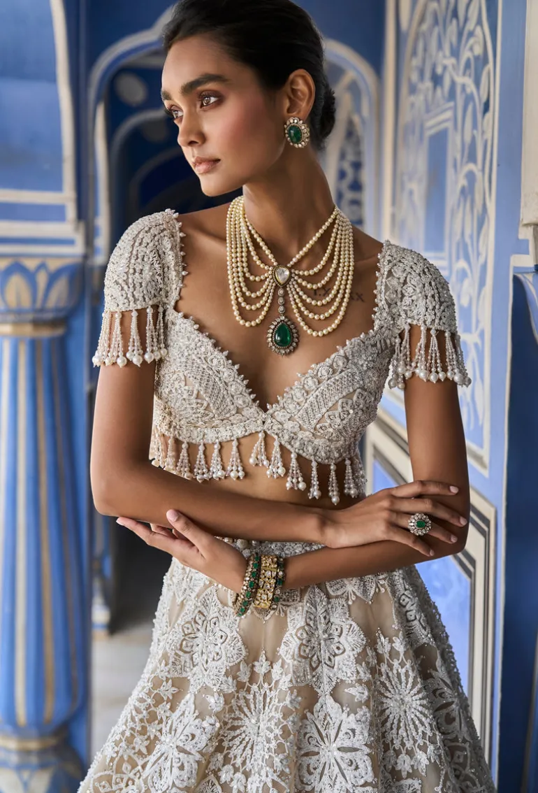 Nude Cream Abstract Lehenga Set