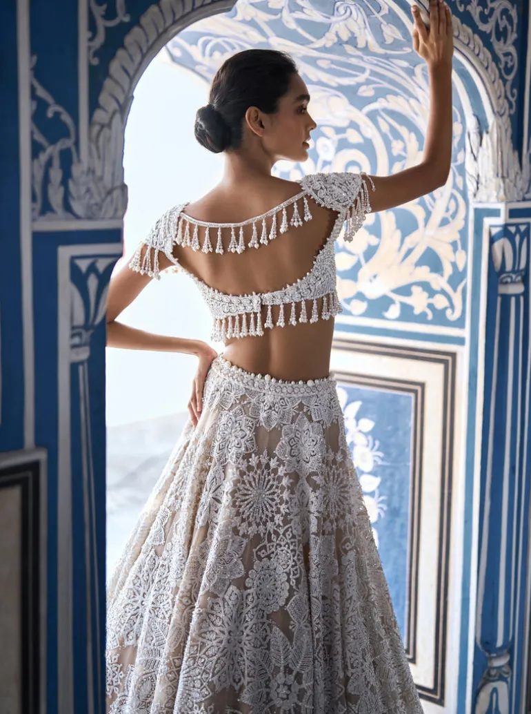 Nude Cream Abstract Lehenga Set