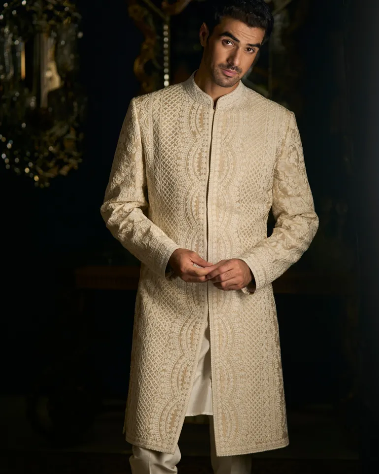 Nude Cream Dori Sherwani Set