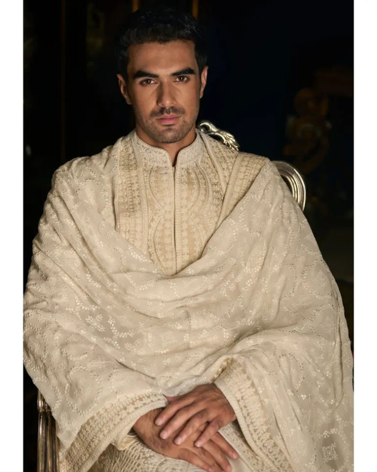 Nude Cream Dori Sherwani Set