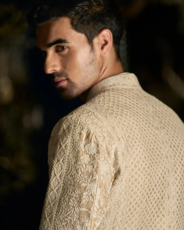 Nude Cream Dori Sherwani Set