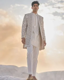 Nude Cream Open Sherwani Set