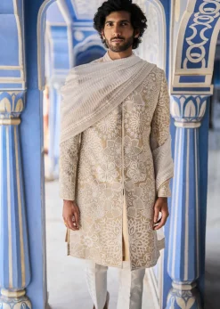Nude Cream Sherwani Set