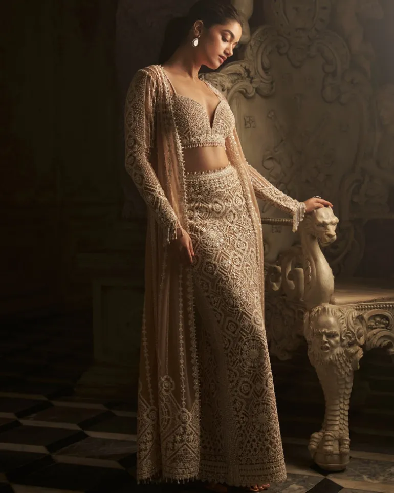 Nude Cream Skirt Jacket Set
