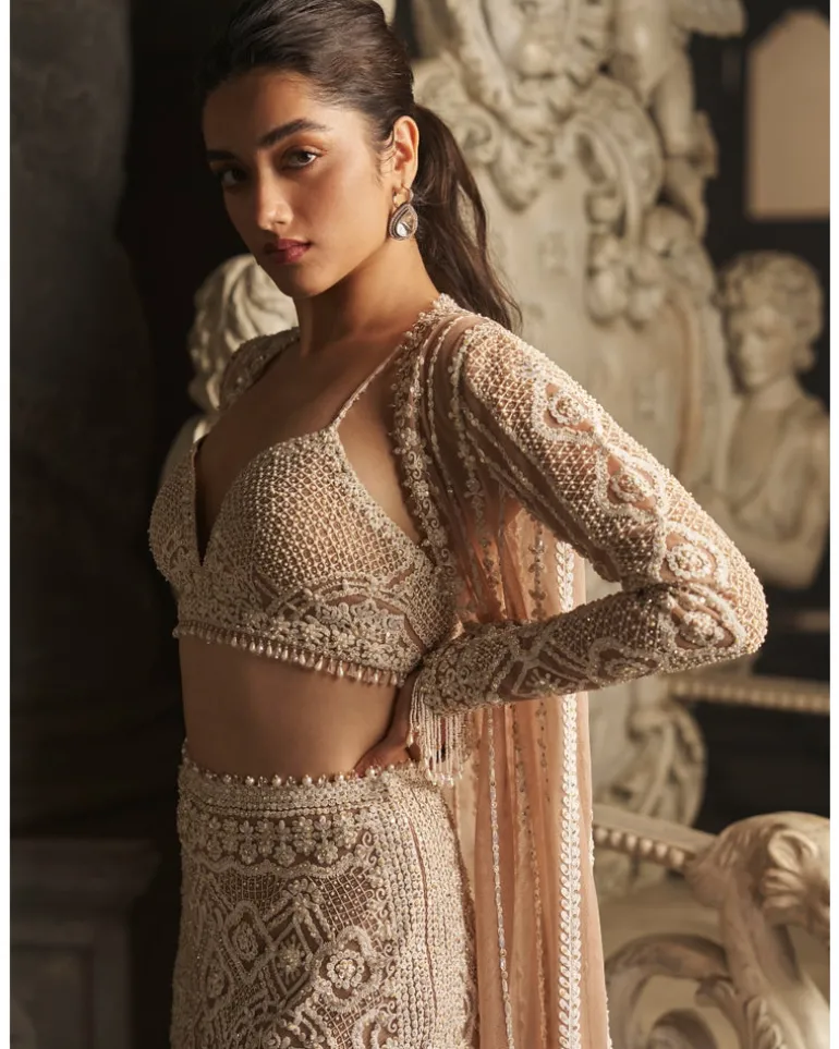 Nude Cream Skirt Jacket Set