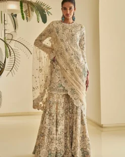 Nude Floral Sharara Set