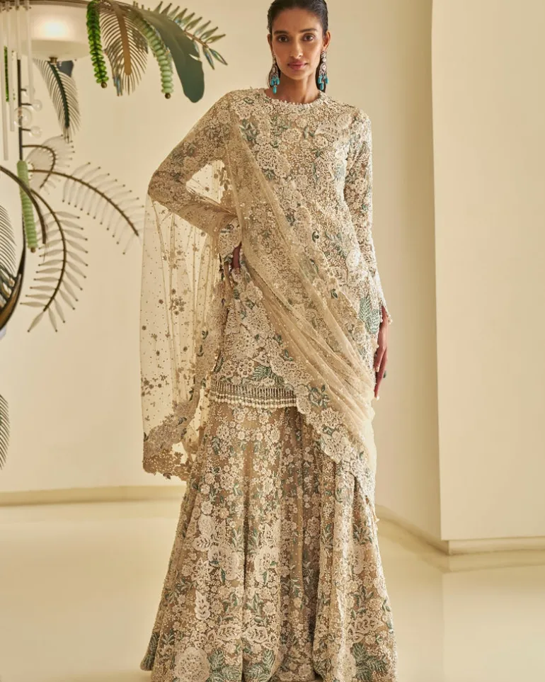 Nude Floral Sharara Set
