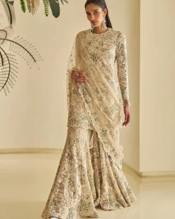 Nude Floral Sharara Set
