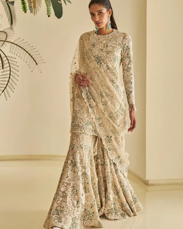 Nude Floral Sharara Set