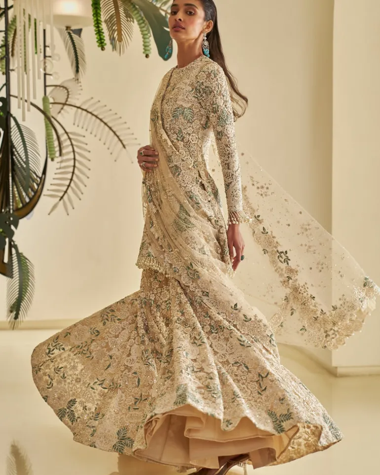 Nude Floral Sharara Set