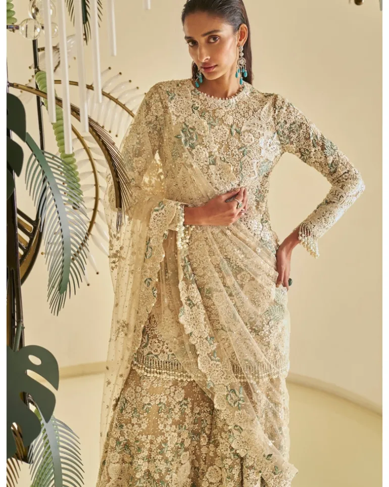 Nude Floral Sharara Set