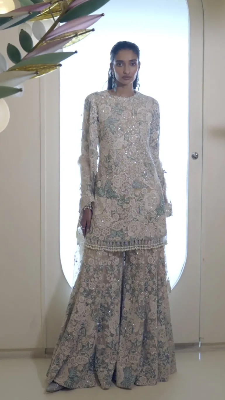 Nude Floral Sharara Set