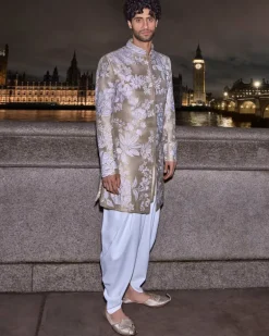 Nude Floral Sherwani Set