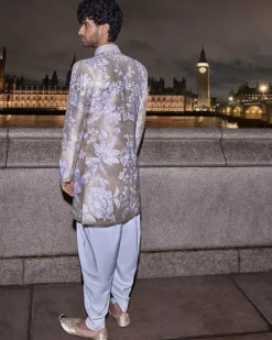 Nude Floral Sherwani Set