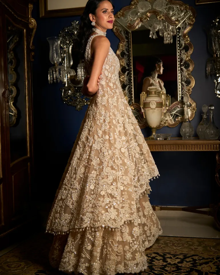 Nude High-Low Sharara Set