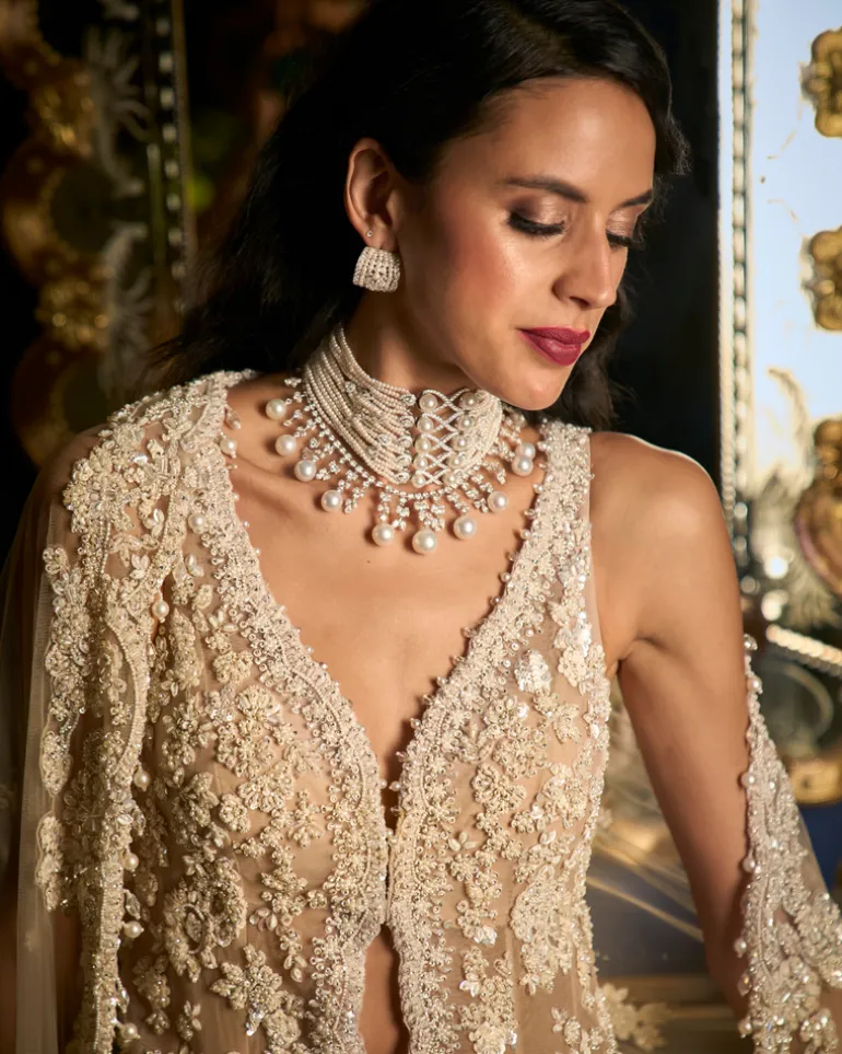 Nude High-Low Sharara Set