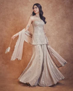 Nude Mirror Work Khushi Sharara Set