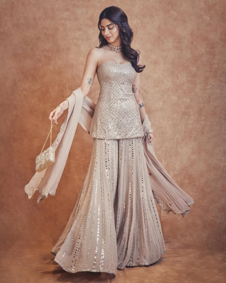Nude Mirror Work Khushi Sharara Set