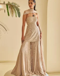 Nude Mirror Work Sharara Set
