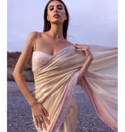 Nude Pink Paani Sequins Ombre Sari Set