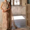 Nude Printed Organza Sari set