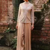 Nude Raw Silk Jacket And Drape Pant Set