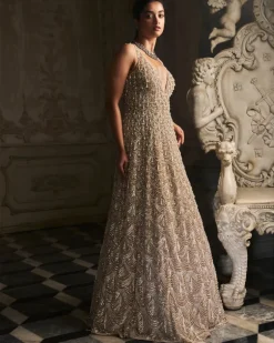 Nude Scalloped Gown