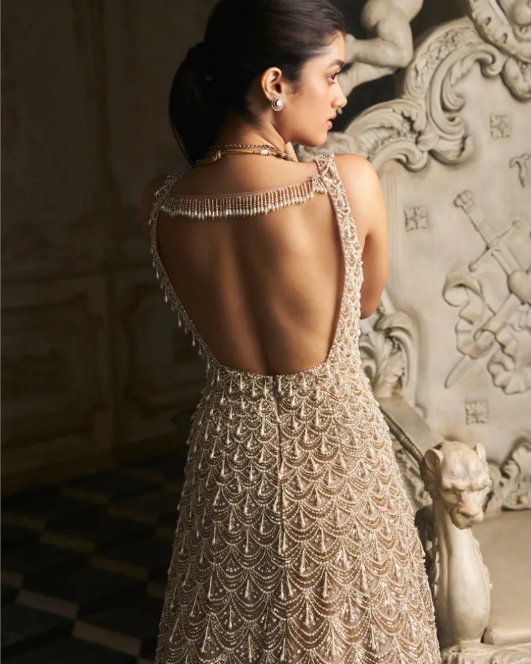 Nude Scalloped Gown