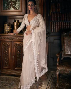 Nude Sequin Sari Set