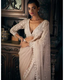 Nude Sequin Sari Set