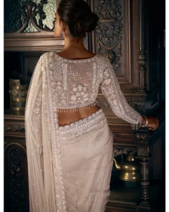 Nude Sequin Sari Set