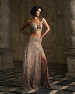 Nude Sequin Skirt Set