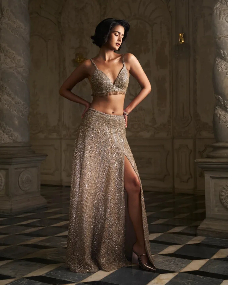Nude Sequin Skirt Set