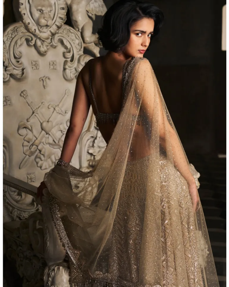 Nude Sequin Skirt Set