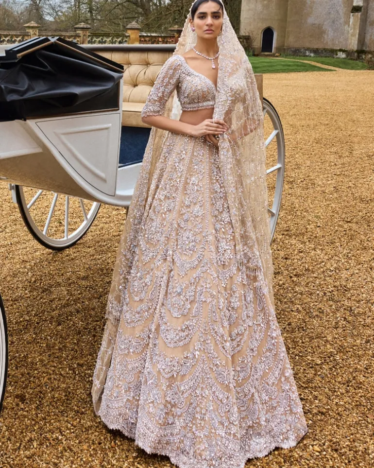 Nude Silver Embroidered Lehenga Set