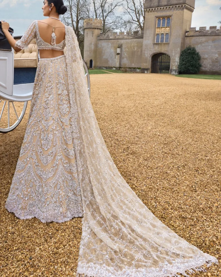 Nude Silver Embroidered Lehenga Set