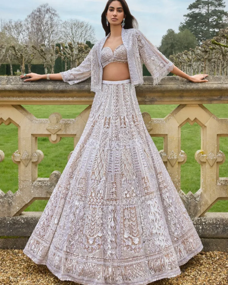 Nude Silver Jacket Lehenga Set