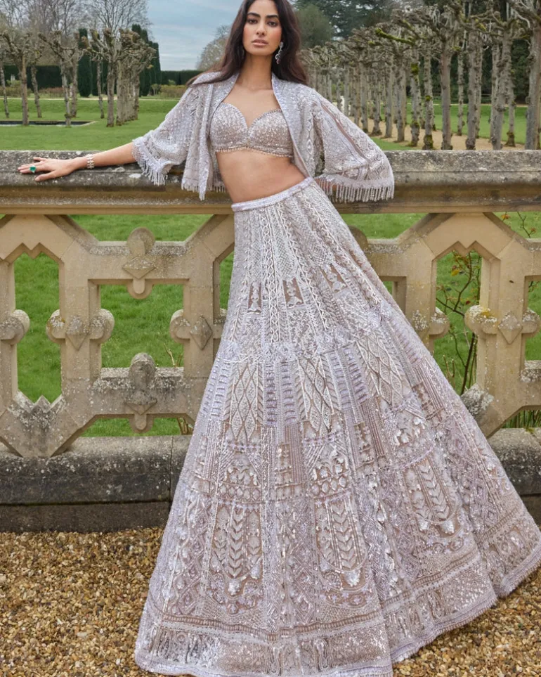 Nude Silver Jacket Lehenga Set