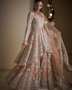 Nude Silver Jacket Sharara Set